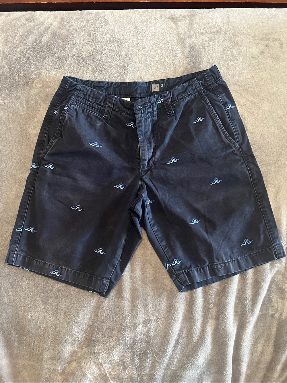 GAP Navy Shorts with Light Blue Wave Embroidery